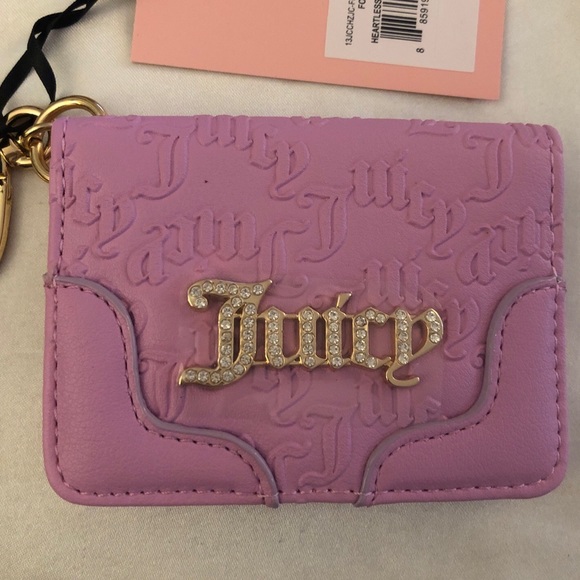 Juicy Couture Fondant Pink Faux Leather Heartless Card Case Key Fob NWT - Picture 9 of 15